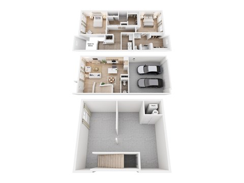 Floor plan for 2 beds, 2.5 baths, 1953 sqft